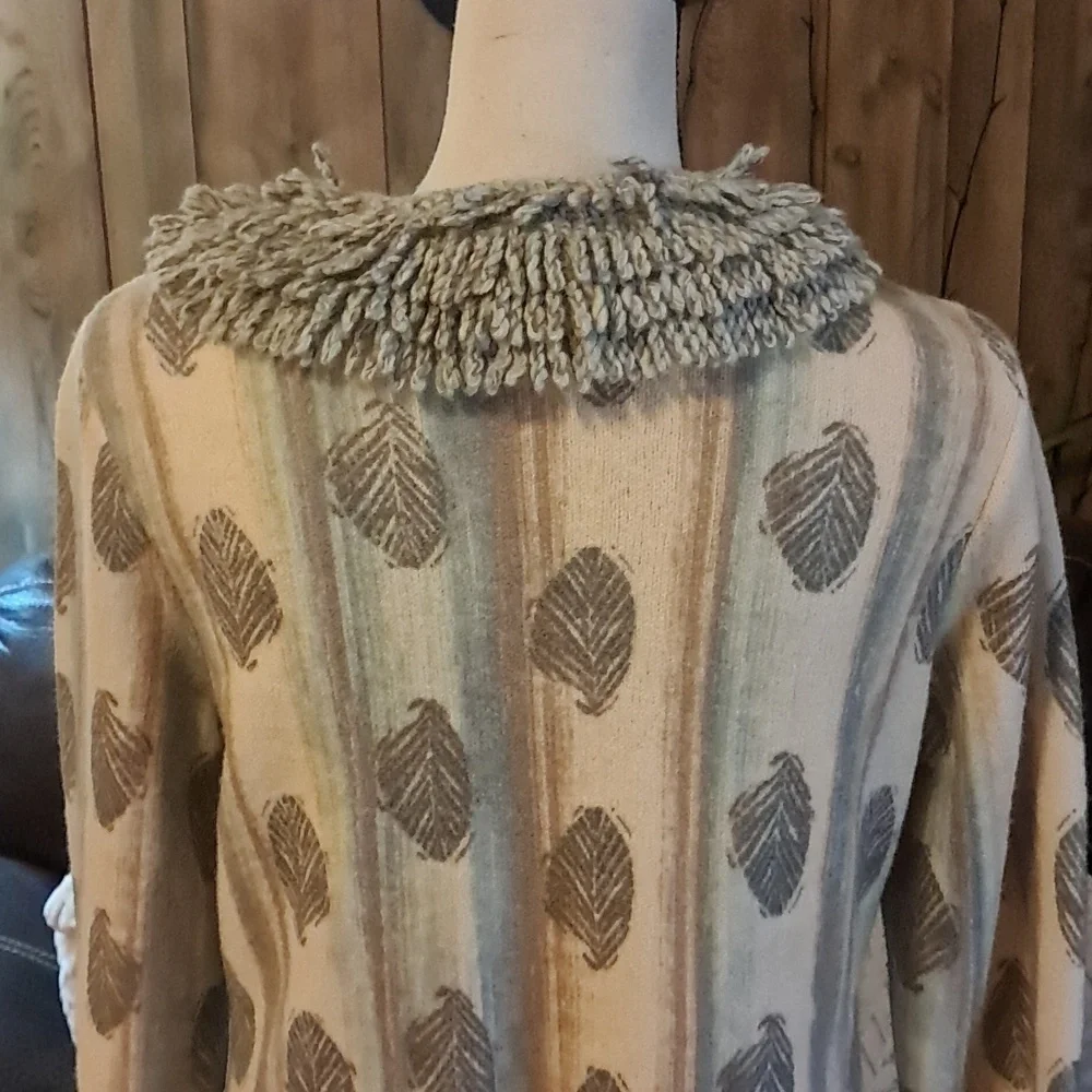 Sigrid Olsen 100% Wool Button Down Cardigan Sweater Size M Boho Grandmacore Leaf - Picture 8 of 12